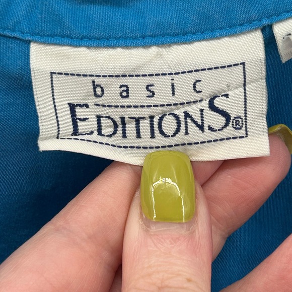 Basic Editions Teal Blue Sleeveless Button Down Shirt 18W 90s Coastal Preppy - Picture 4 of 8